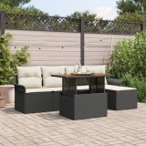 Set sofa gradina Gossi 6 piese cu pernite ratan poliat negru, sofa gradina Gossi 2 locuri cu spatiu depozitare &amp; pernite ratan poliat negru