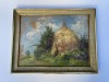 Pictura ulei pe carton, peisaj rustic infatisand o claie de fan, Natura, Impresionism