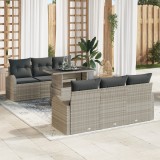 Set de Sofa pentru Grădină vidaXL cu 7 Piese cu Perne Gri Deschis Ratan Polimeric, Sofa pentru Grădină cu 2 Locuri vidaXL cu Depozitare și Perne Gri D