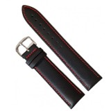 Curea Ceas din Piele Naturală Neagră, cu Cusătură Roșie 20mm 22mm
