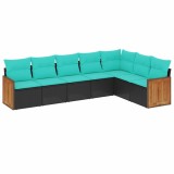 Cumpara ieftin Set canapele de gradina cu 7 piese si perne, poliratan negru