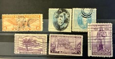 SUA 1920&ndash;1936 &ndash; lot 6 timbre clasice comemorative și definitive, ștampilate-A4