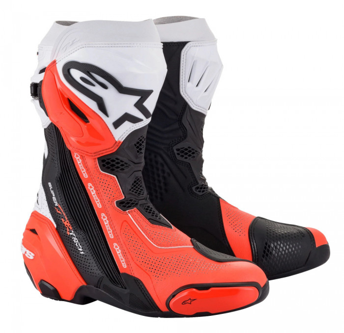 Cizme Moto Sport Alpinestars Supertech R Vented Boots, Negru/Rosu/Alb, Marime 43
