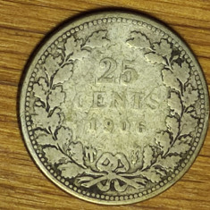 Olanda - moneda de colectie rara - 25 cents 1906 argint -Wilhelmina- frumoasa !