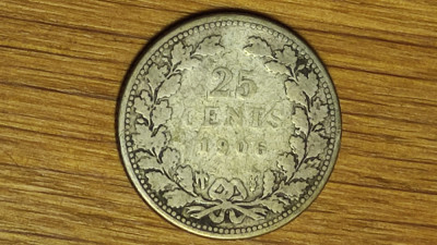 Olanda - moneda de colectie rara - 25 cents 1906 argint -Wilhelmina- frumoasa ! foto