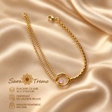 Bratara dubla Rose Orbit cu cerc auriu si cristal roz, placata cu aur 18K, 19 cm Brazilia