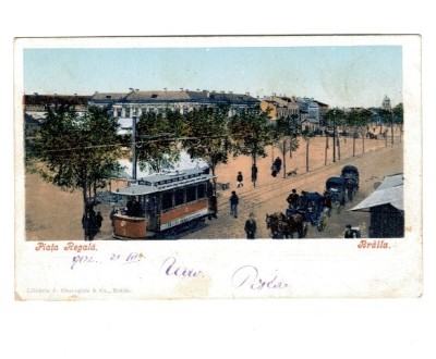Braila 1902 - Piata Regala, tramvai, ilustrata litho foto