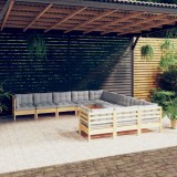 vidaXL Set mobilier grădină cu perne gri, 11 piese, lemn de pin 3097018
