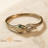 Cumpara ieftin Bratara Serpenta Regala , Bratara fixa placata cu aur 14K cu zirconia albe si detalii verzi