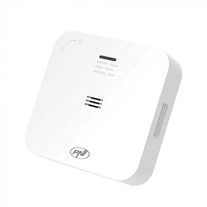 Senzor de monoxid de carbon (CO) wireless PNI SafeHouse HS281, control din aplicatia Tuya Smart, alimentare baterii AA, alarma sonora si vizuala, alar