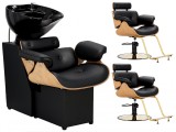 Set Scafă coafor profesională unitate spălare model Ankara + 2x scaune coafură suport hidraulic pivotant pentru picioare și accesorii bol ceramic