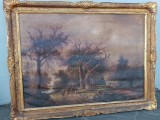 Ulei pe p&acirc;nză o lucrare foarte veche semnata, Peisaje, Realism
