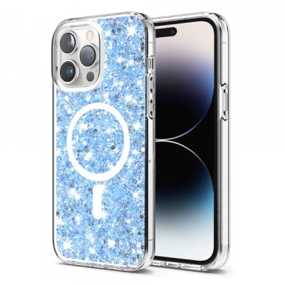 Husa MagSafe pentru Apple iPhone 14 Pro, Techsuit, Sparkly Glitter, Bleu foto