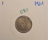 540 Malaysia Malaezia Malaya and British Borneo 5 Cents - Elizabeth II 1961, KM#1, excelenta