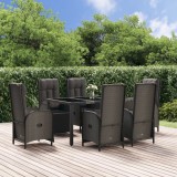 VidaXL Set mobilier de grădină cu perne, 7 piese, negru/gri, poliratan