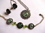 Set bijuterii sticla model traditional verde cu negru 31934