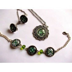 Set bijuterii sticla model traditional verde cu negru 31934