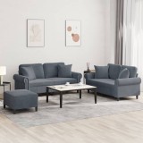 vidaXL Set canapea cu perne, 3 piese, gri &icirc;nchis, catifea