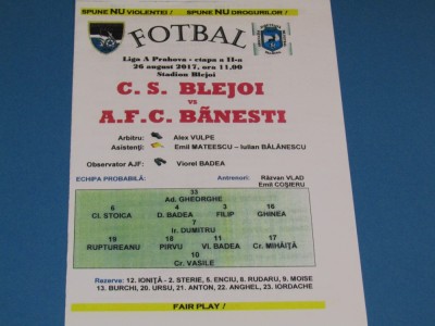 Program meci fotbal CS BLEJOI - AFC BANESTI (26.08.2017) foto