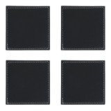 Set Suporturi Pahare, Negru, Piele Artificială, 10x10cm, 4 Bucăți