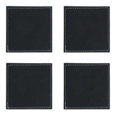 Set Suporturi Pahare, Negru, Piele Artificială, 10x10cm, 4 Bucăți