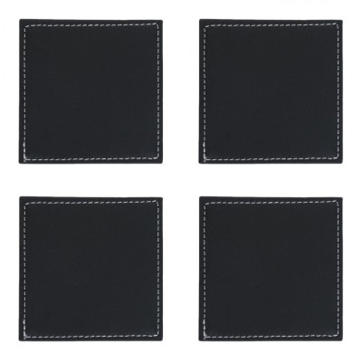 Set Suporturi Pahare, Negru, Piele Artificială, 10x10cm, 4 Bucăți foto