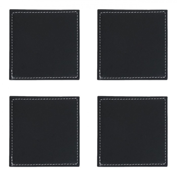 Set Suporturi Pahare, Negru, Piele Artificială, 10x10cm, 4 Bucăți