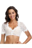 Bluză Dirndl pentru femei cu m&acirc;neci scurte din dantelă, bluză elegantă cu m&acirc;neci scurte din dantelă &icirc;n alb roz, mărimea 42