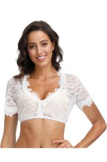Bluză Dirndl pentru femei cu m&acirc;neci scurte din dantelă, bluză elegantă cu m&acirc;neci scurte din dantelă &icirc;n alb roz, mărimea 42