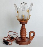 Lampa vintage din lemn tip sfesnic cu toarta, veioza functionala anii 60, Veioze