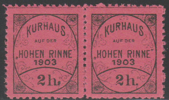 1903 Romania - Pereche 2h dt Hohe Rinne, erori varietati, Posta locala Paltinis