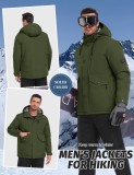 Cumpara ieftin Jacheta Ski Barbati TOMEEK, Impermeabila, Windproof, Captusita Termic, Gluga Reglabila, Verde Militar, XXL