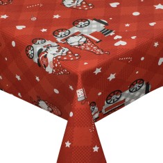 Față de masă Decorativă Crăciun, Gnome Tren, Roșu, 180x140cm, Bumbac-Poliester