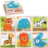 Puzzle Cub Lemn 6in1, Educativ, Animale, Vehicule, Insecte, Fructe. Joc montessori, motricitate fina, cadou copii. Alege modelul dorit!