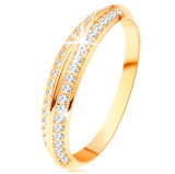 Inel de aur galben de 14K, braţe &icirc;n formă oblică, linii netede lucioase - Marime inel: 54