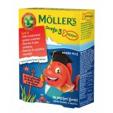 Cumpara ieftin Pestisori gumati Omega 3 Moller's, cu aroma de lamaie verde si capsune, 36 jeleuri