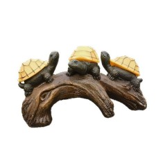 Decoratiune Ornament pentru Gradina, Decoratiune pentru Gradina, Model 3 Broscute Testoase Asezate pe Bustean, Lumini LED Alb Cald, 22 x 12 x 15 cm, N