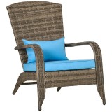 Outsunny Scaun Adirondack din Ratan pentru Grădină cu Perne Moi Spătar &Icirc;nalt Curbat și Cotiere Albastru Deschis | Aosom Romania