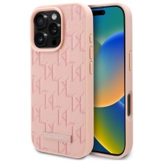 Husa iPhone 16 Pro Max Karl Lagerfeld Leather MagSafe, Hot Stamp, roz, KLHMP16XPKHPORPP foto