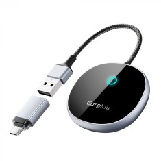 Adaptor auto wireless iSEN A22 pentru Android Auto si CarPlay, Negru, USB si Type-C, Conectare automata, 5.8 GHz, Plug Play