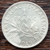 (A1049) MONEDA DIN ARGINT FRANTA - 1 FRANC 1919, SEMANATOAREA