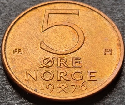 Moneda 5 ORE - NORVEGIA, anul 1976 * cod 3515 = A.UNC foto