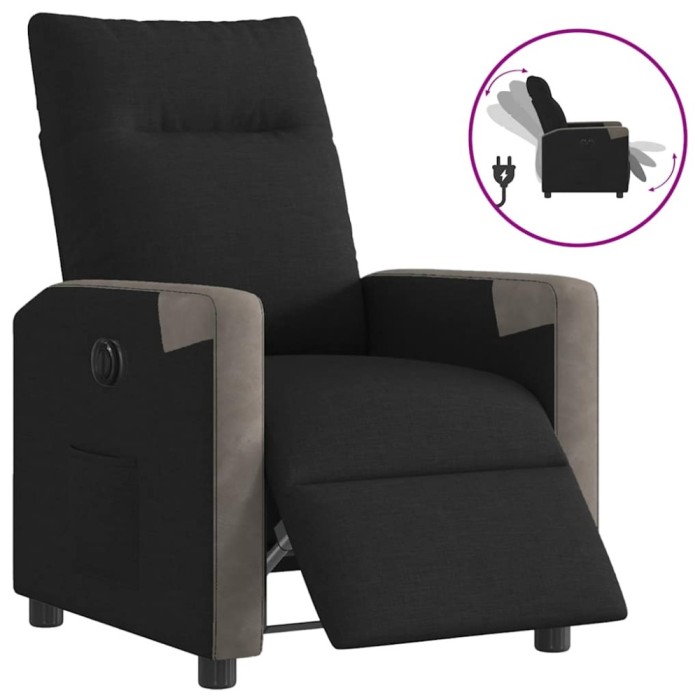 Fotoliu rabatabil electric, negru, material textil