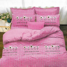 Lenjerie de pat pentru o persoana cu husa elastic pat si 2 fete perna dreptunghiulara, Rose Glory, bumbac mercerizat, multicolor