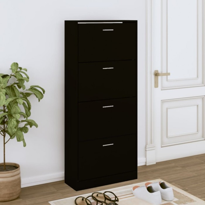 Gossi pantofar, negru, 63x24x147 cm, lemn compozit