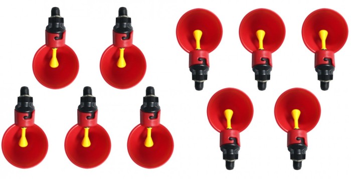 Set 10 dozatoare adapatoare apa pentru pasari, Plastic, Automat, Rosu, MyStyle&reg;