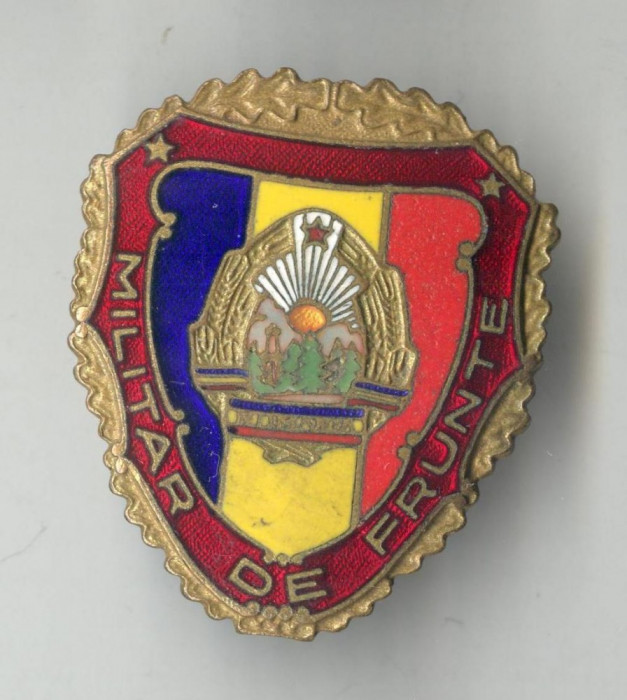 Insigna MILITAR DE FRUNTE var STEMA MARE + VARIANTA CULOARE STEMA 1970 - Rara