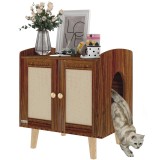 PawHut Mobilier nisip pentru pisici masă auxiliară cu uși cu covorașe din sisal pentru salon dormitor 55x43x59,6 cm Măsliniu | Aosom Romania
