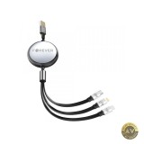 Cablu Incarcare USB-A - Lightning / 2 x USB-C Forever 3in1 100W 1.2m Negru