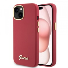 Husa pentru Apple iPhone 15, Guess, Script Metal Logo &amp; Frame, Rosie